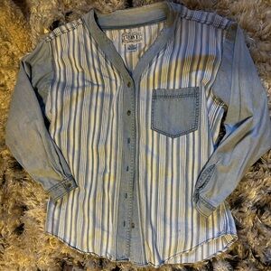 Light Blue Striped Button Front Denim Jacket